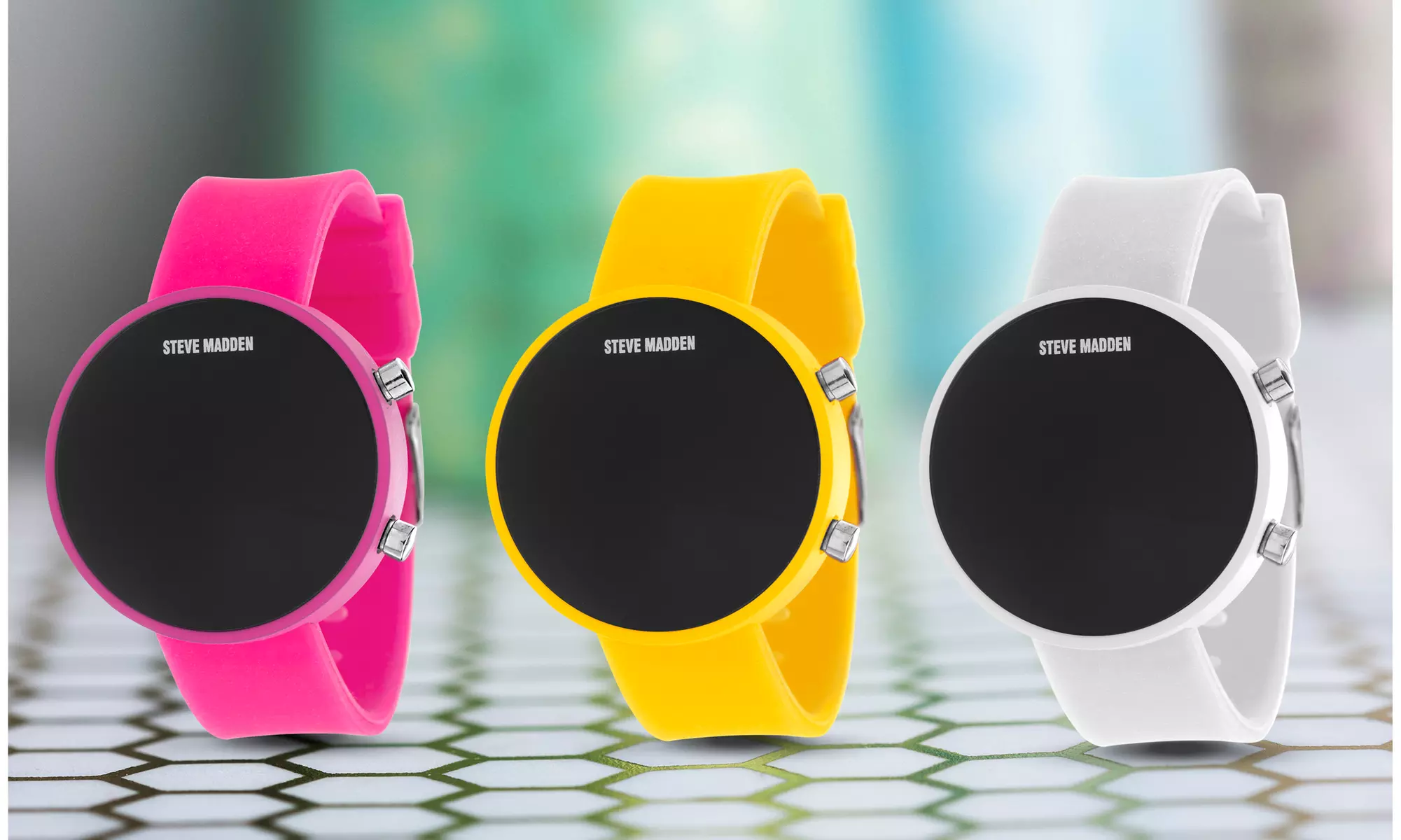 Steve Madden Round Silicone Black LED Ladies Watch - Primary Image