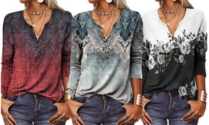 Women Long Sleeve V Neck Button Up Tops Blouses Trendy Casual Shirts Tunic