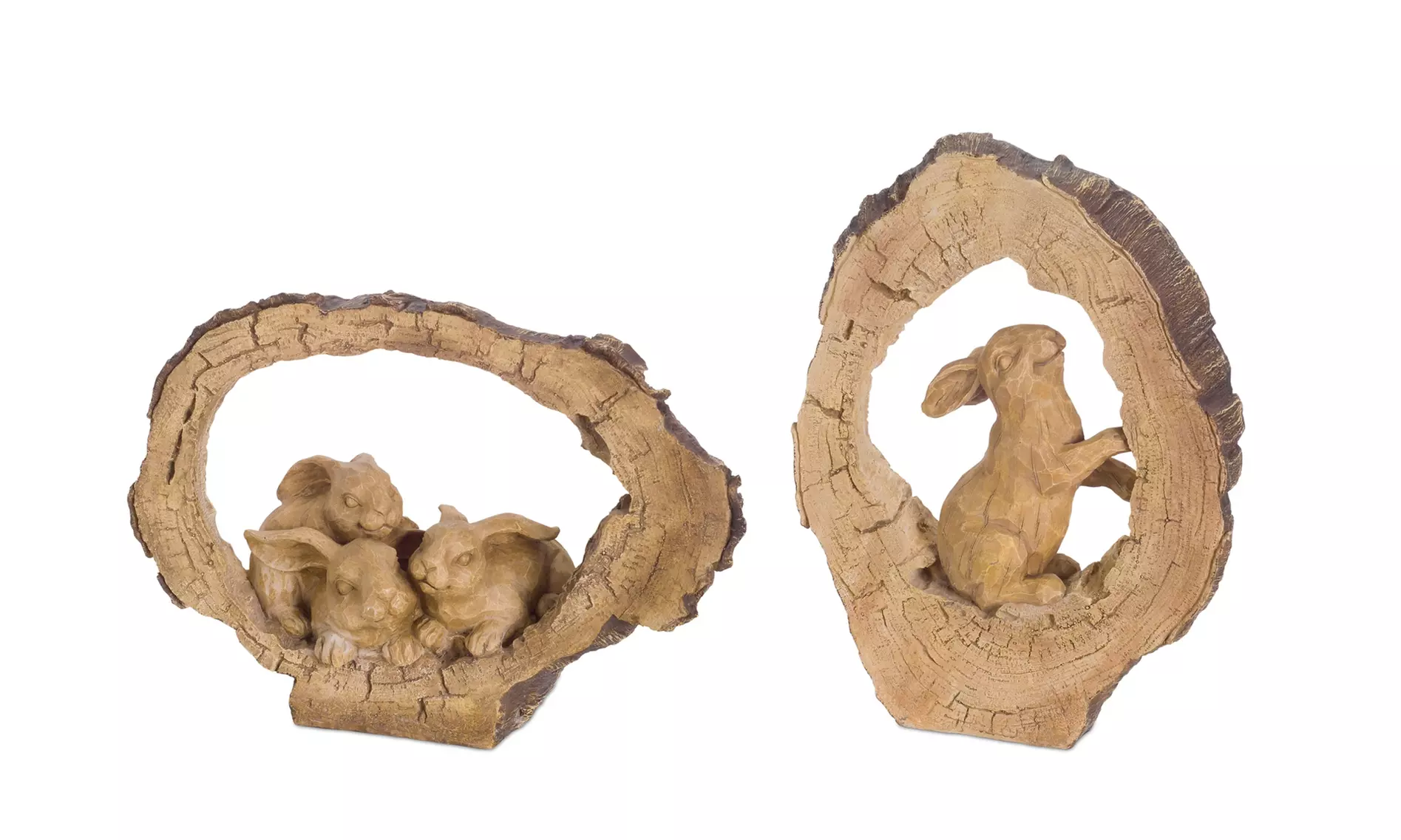 Rabbit with Log (Set of 2) 10.75"H, 14.5"H Resin - Primary Image
