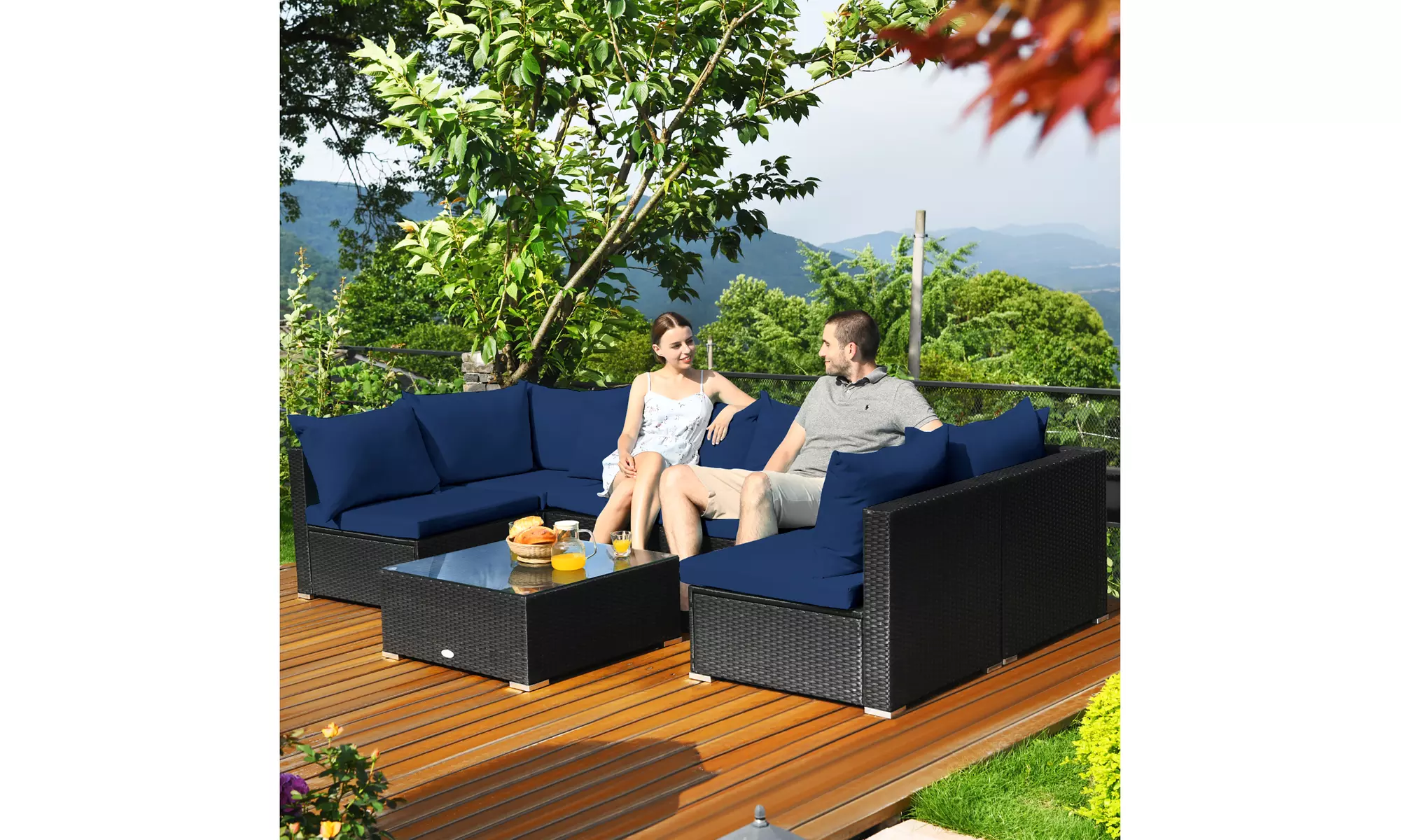 Costway 7PCS Patio Rattan Sofa Set Sectional Conversation Furniture Set Garden