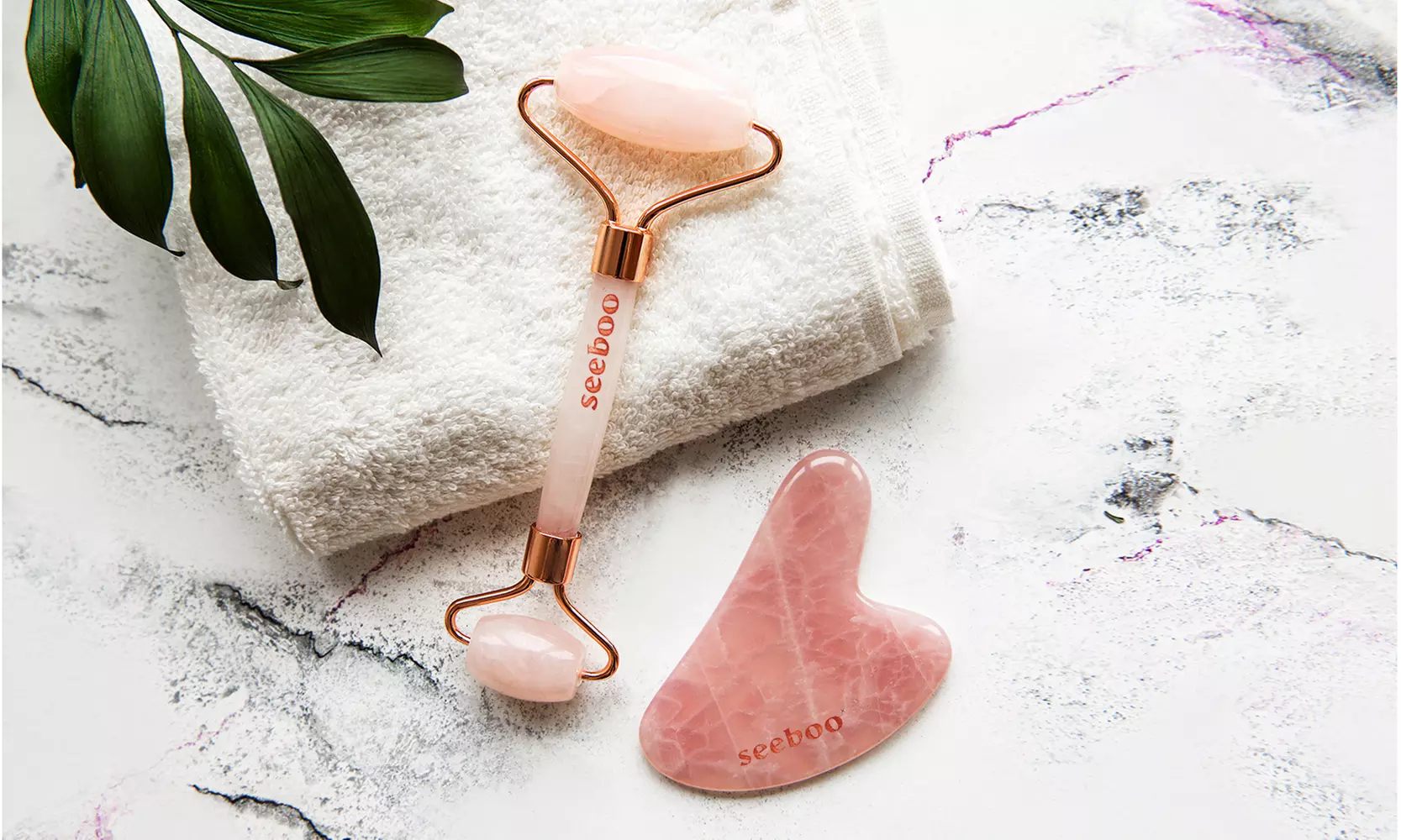 Anti Aging Rose Quartz And Gua Sha Set For Face, Eye, Neck -Body Muscle Relaxing - Primary Image