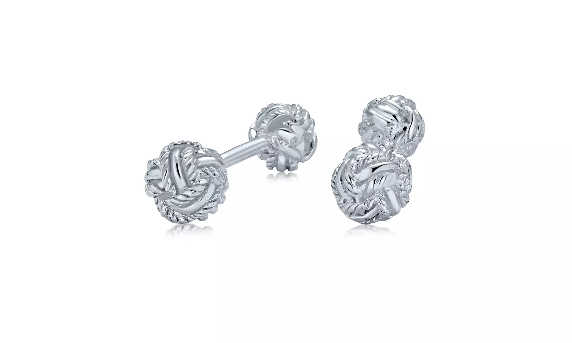 Solid Knot Sided Woven Braided Twist Cufflinks 925 Sterling Silver - Primary Image