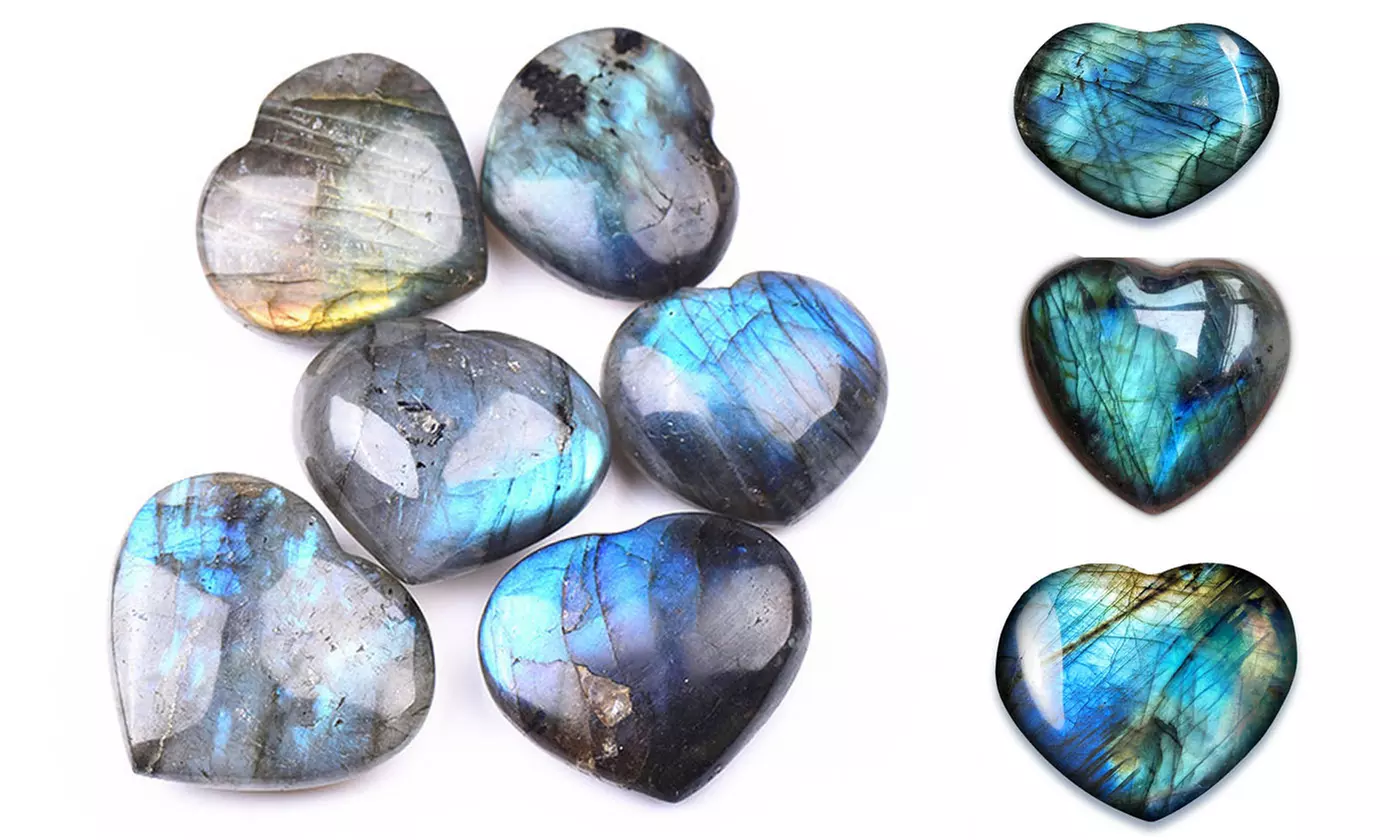 Natural Crystal Heart Moonstone Polished Labradorite Healing Energy Reiki Stone