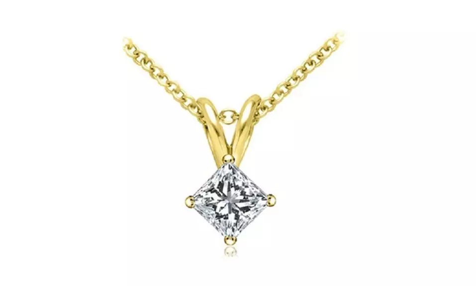4 Cttw Princess White Sapphire 18 Inch Necklace In 24k Gold plated. - Primary Image