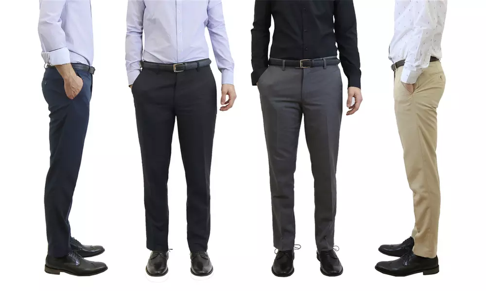 Men’s Slim Fit Belted Dress Pants (2-Pack) - Primary Image