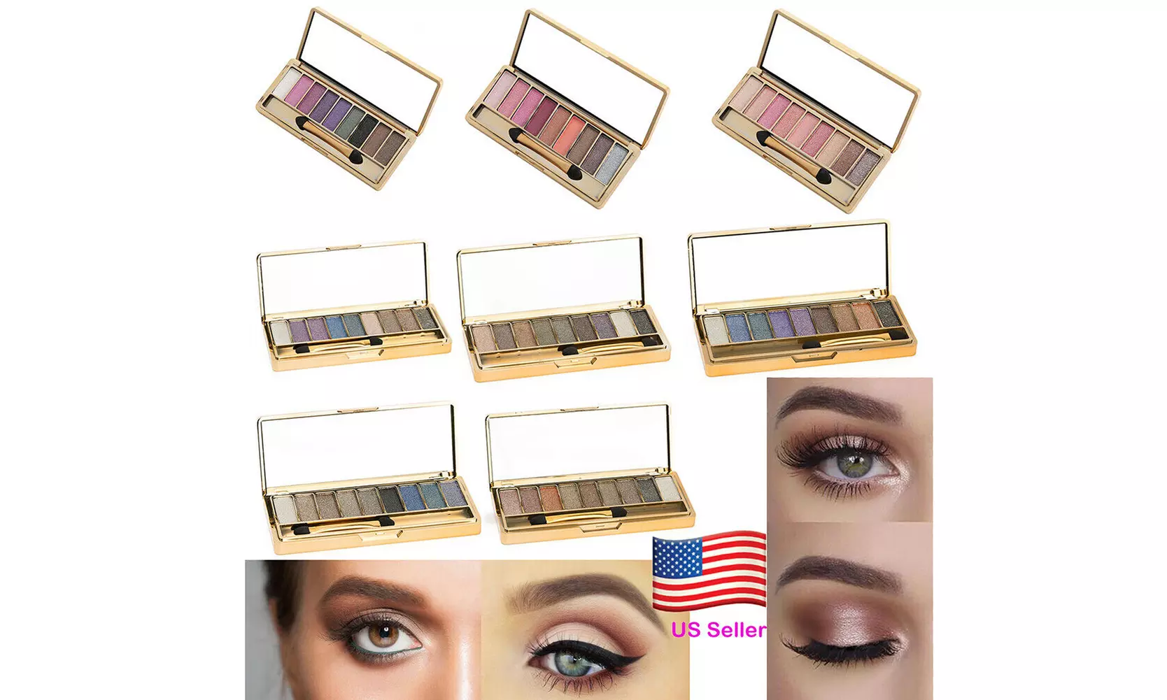 9 Colors Glitter Eyeshadow Eye Shadow Palette & Makeup Cosmetic Brush Set - Primary Image