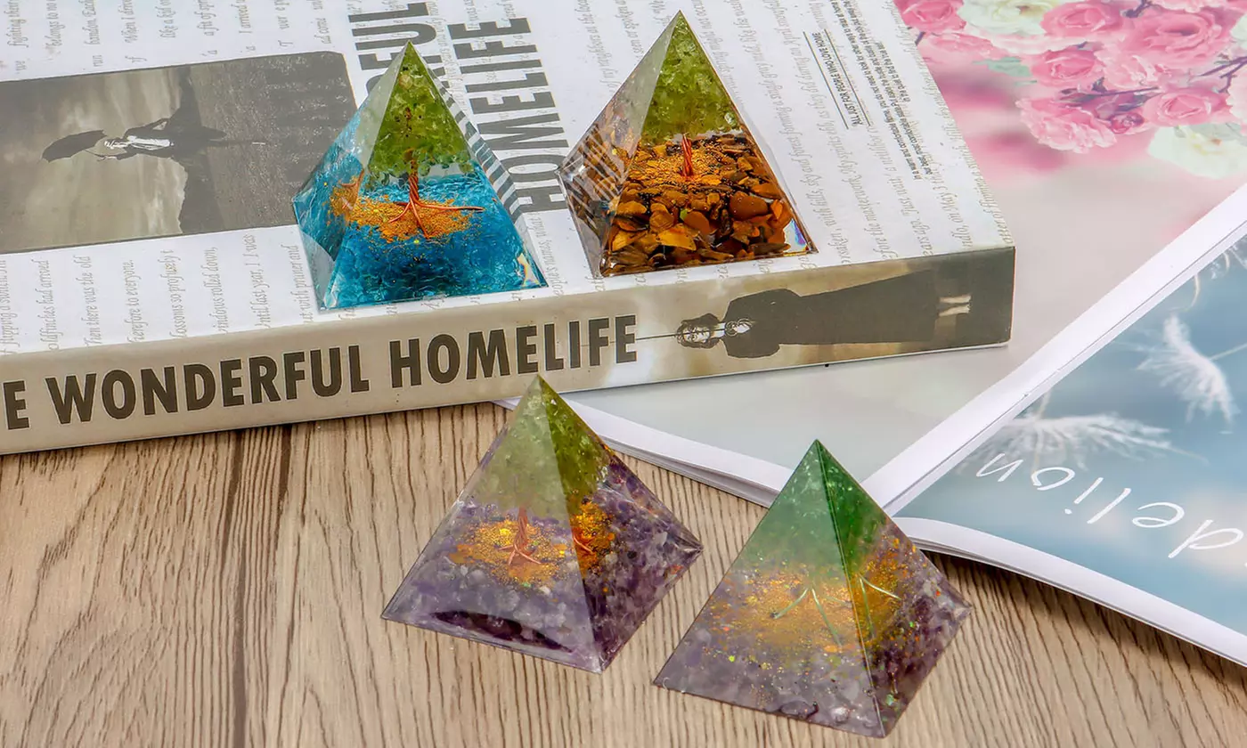Orgone Pyramid Taichi Amethyst&Obsidian Healing Crystal Pyramid Energy Generator