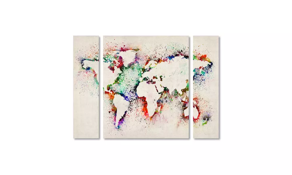Michael Tompsett 'World Map Paint Splashes' Multi Panel Canvas Art Set - Primary Image