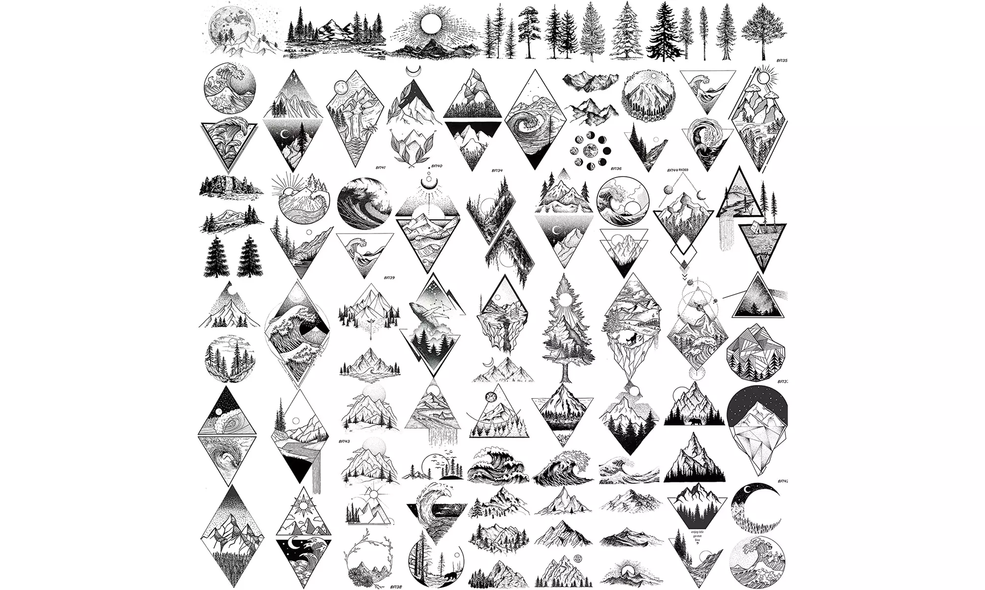 GOROMON 52 Sheets Small Black Mountain Temporary Tattoos For Men Women Adult - Primary Image
