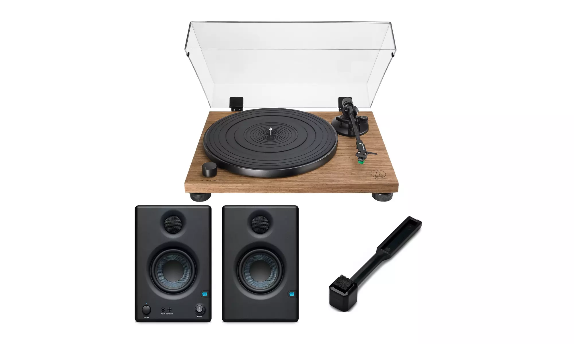 Audio-Technica ATLPW40WN Turntable bundle with Eris 3.5 inch Monitors and Brush - Primary Image