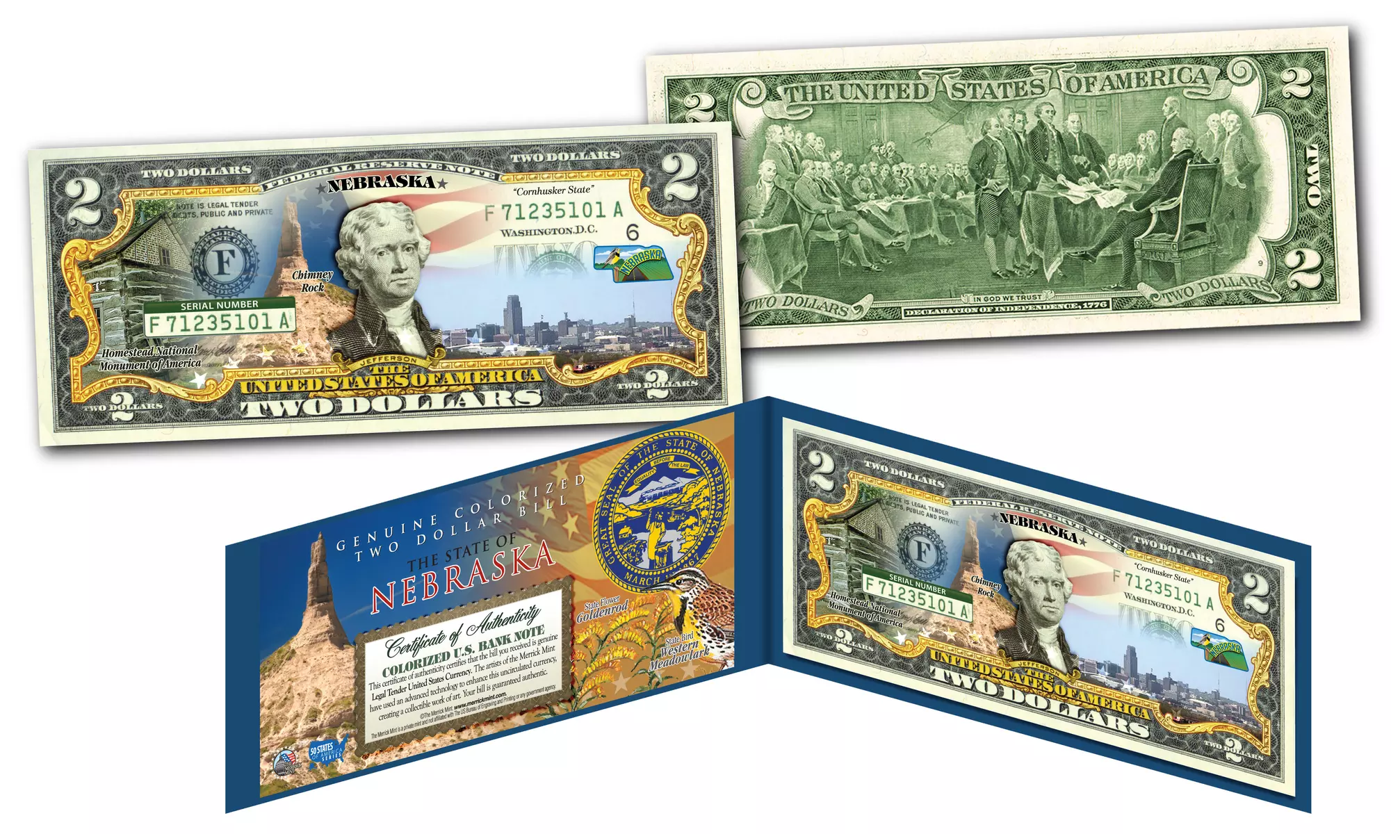 Official Genuine Legal Tender U.S. 2 Dollar Bills Honoring America's 50 States 
