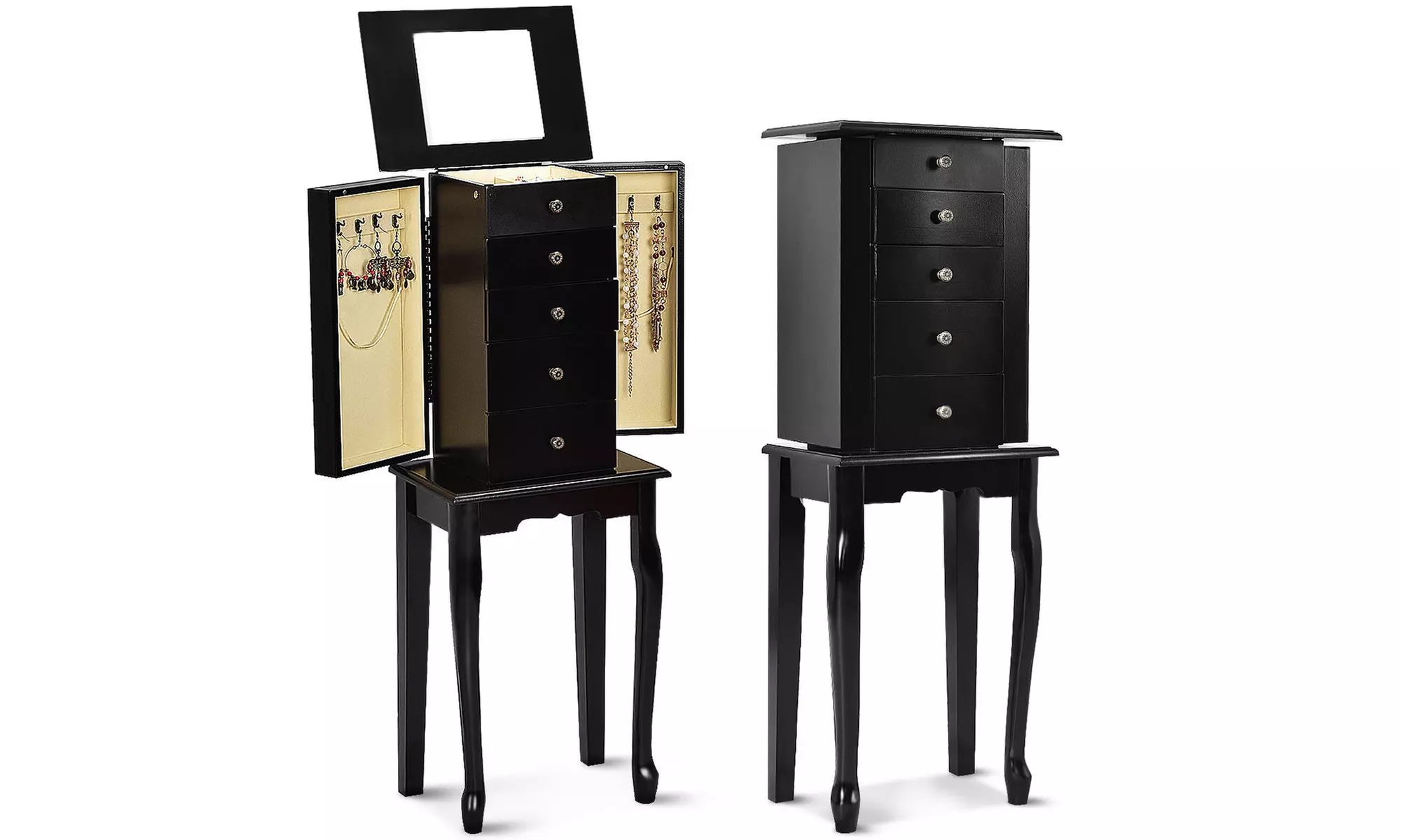 Jewelry Cabinet Armoire Storage Box Chest Standing Organizer with Mirror - Primary Image