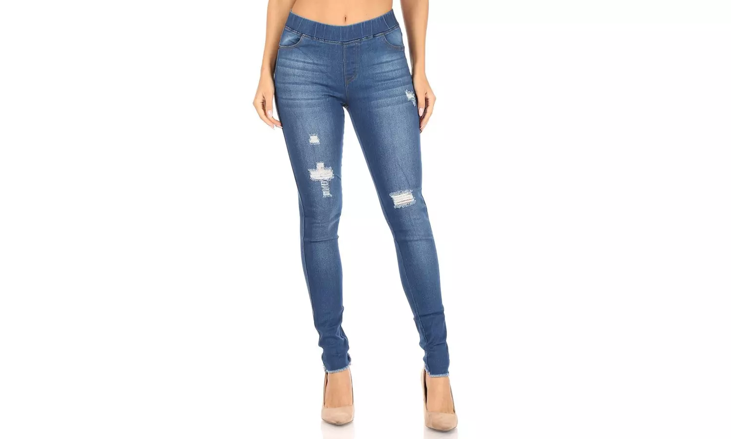 Women's Stretchy Jeans Pull-On Skinny Ripped Denim Jeggings S-3XL