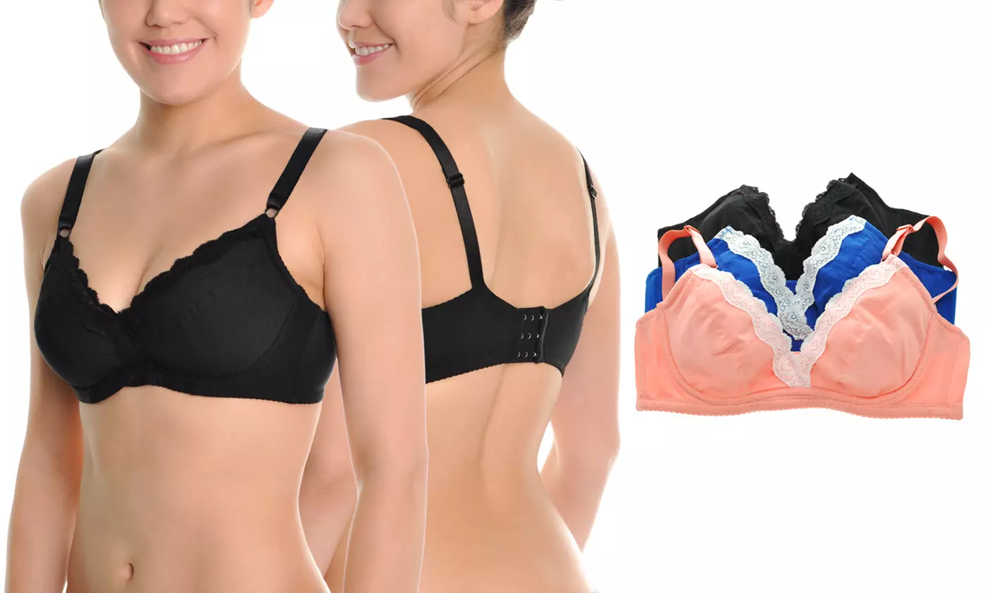 Angelina Soft-Cup, COTTON Bras with Lace Trim B to DDD Cup (3-Pack) - Primary Image