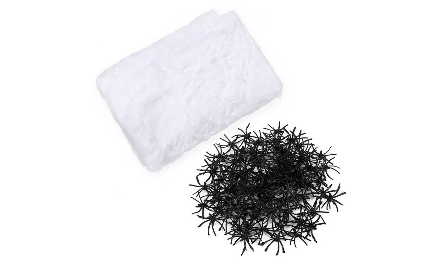 200g/300g Stretchable Halloween Spider Web and Spiders - 60 / 100 Spiders