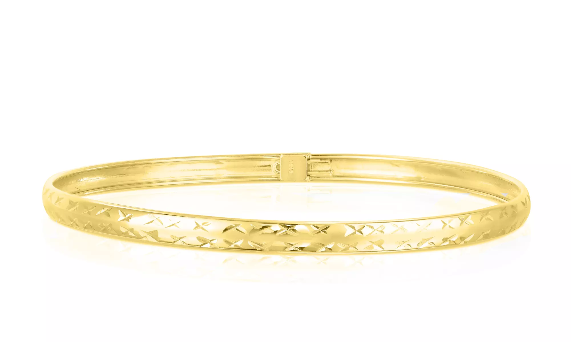 Italian 925 Sterling Silver Diamond Cut Hinge Bangle in 18K Gold or Rose Gold