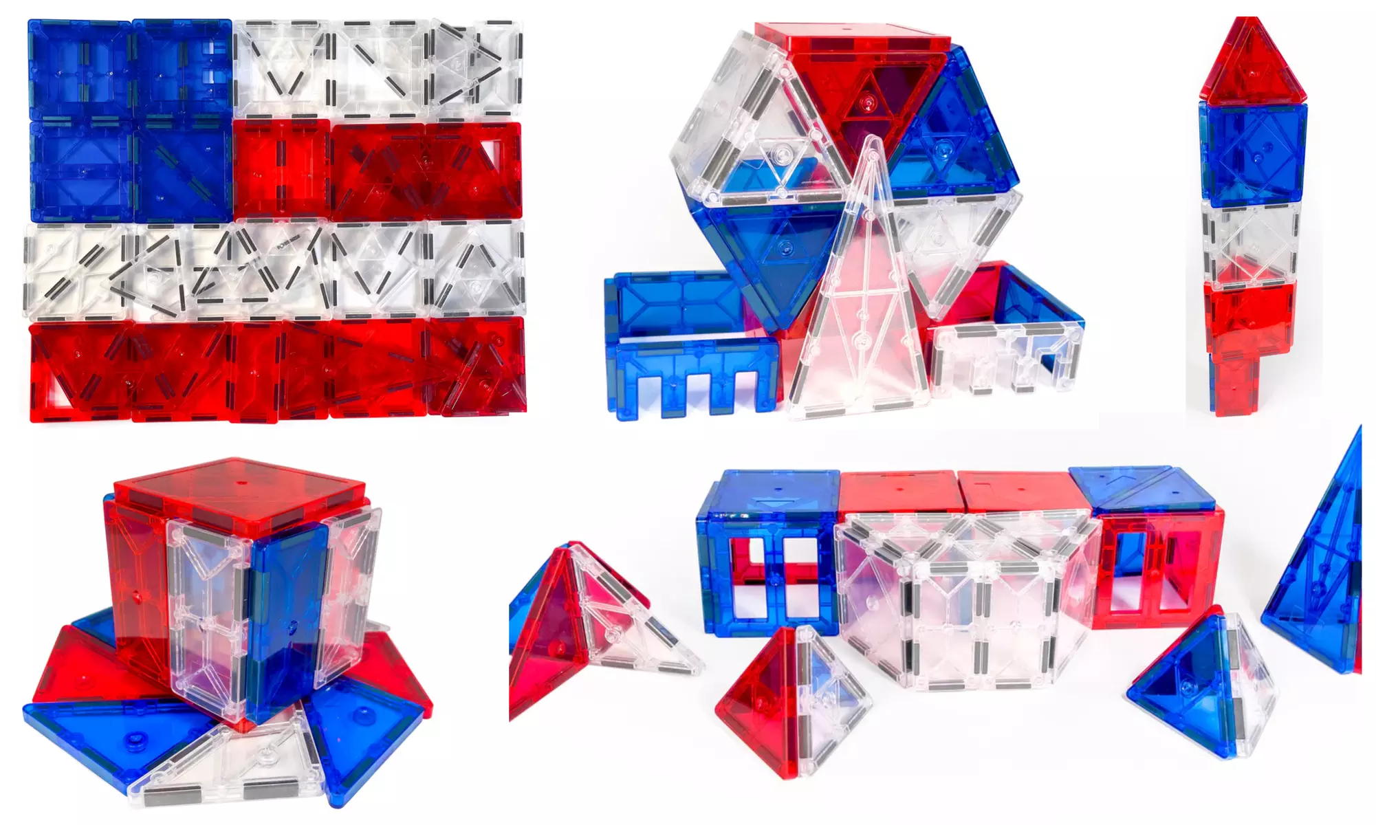 Tytan Magnetic Tiles Red White Blue Building Set Kit - 60pcs STEM Activity