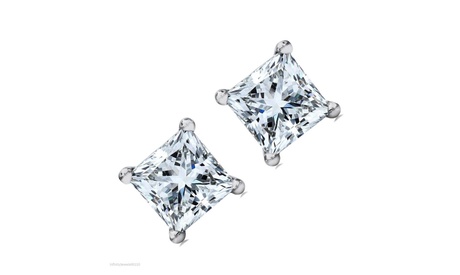 Paris Jewelry 14k White Gold 1.50 CT White Sapphire Princess Cut Stud Earrings April White 1 Pack Princess 1 1/2 Ct