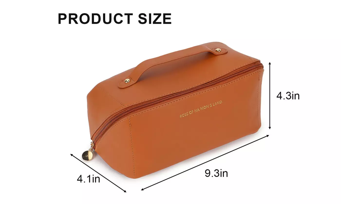 PU Leather Travel Wide-Open Toiletry Bag Makeup Large Capacity Organizer