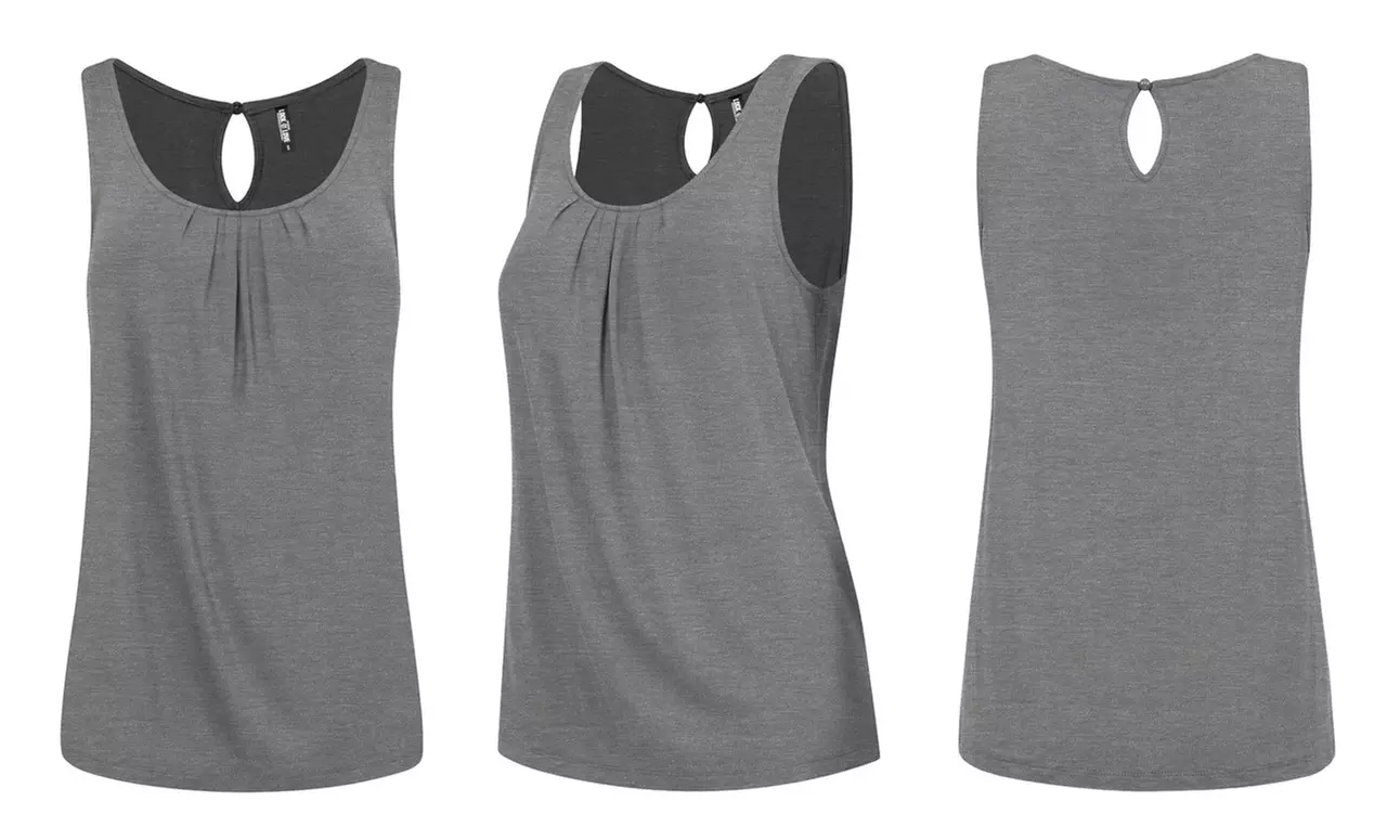 Made By Johnny Women's Pleated Front Scoop Neck Shell Tank Top