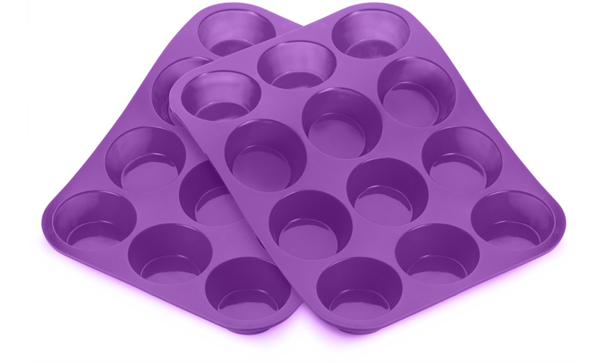 Born Baker Non-Stick 12-Cup Silicone Cupcake Baking Trays (Set of 2 ...