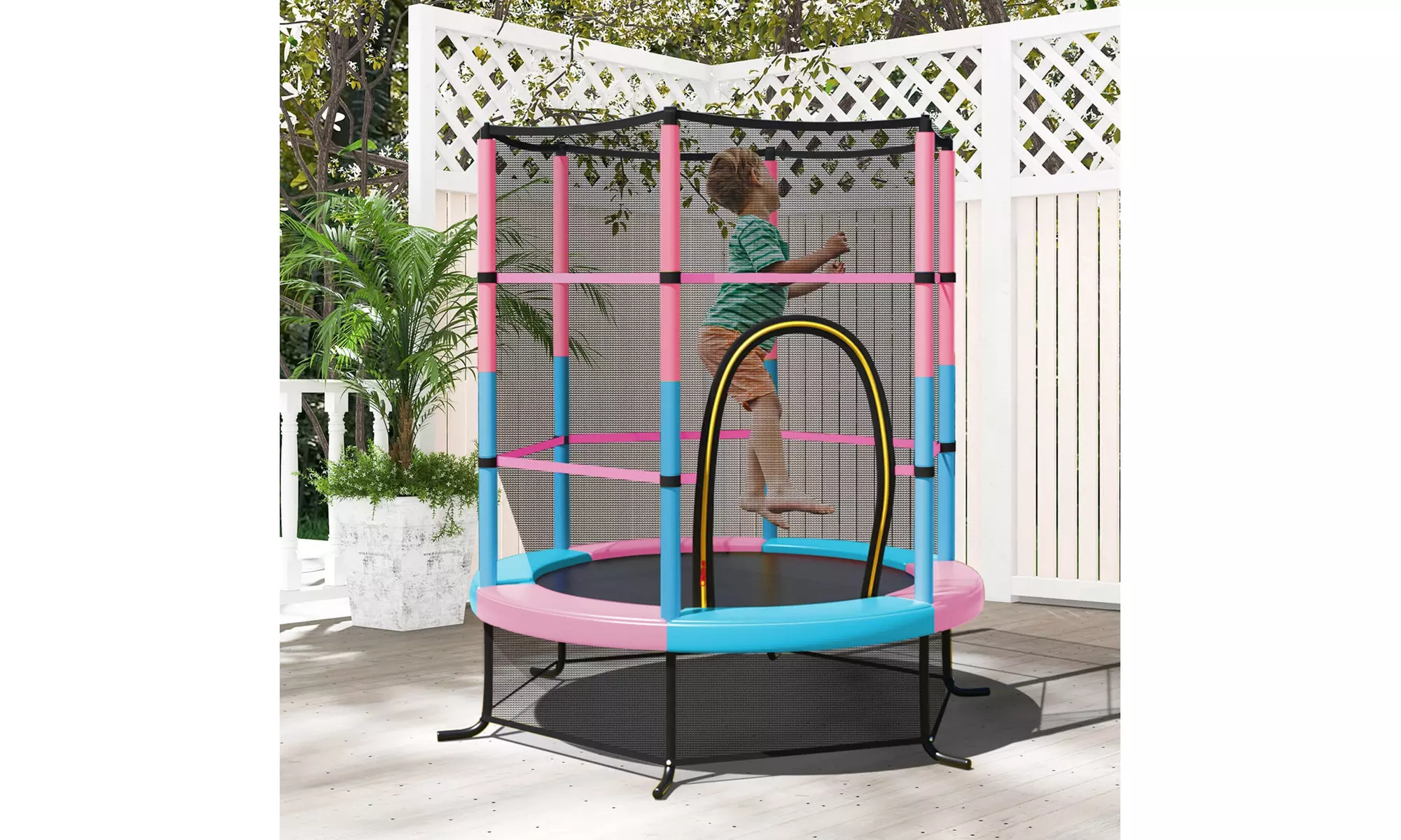 Youth Jumping Round Trampoline 55'' Exercise W/ Safety Pad Enclosure Combo Kids