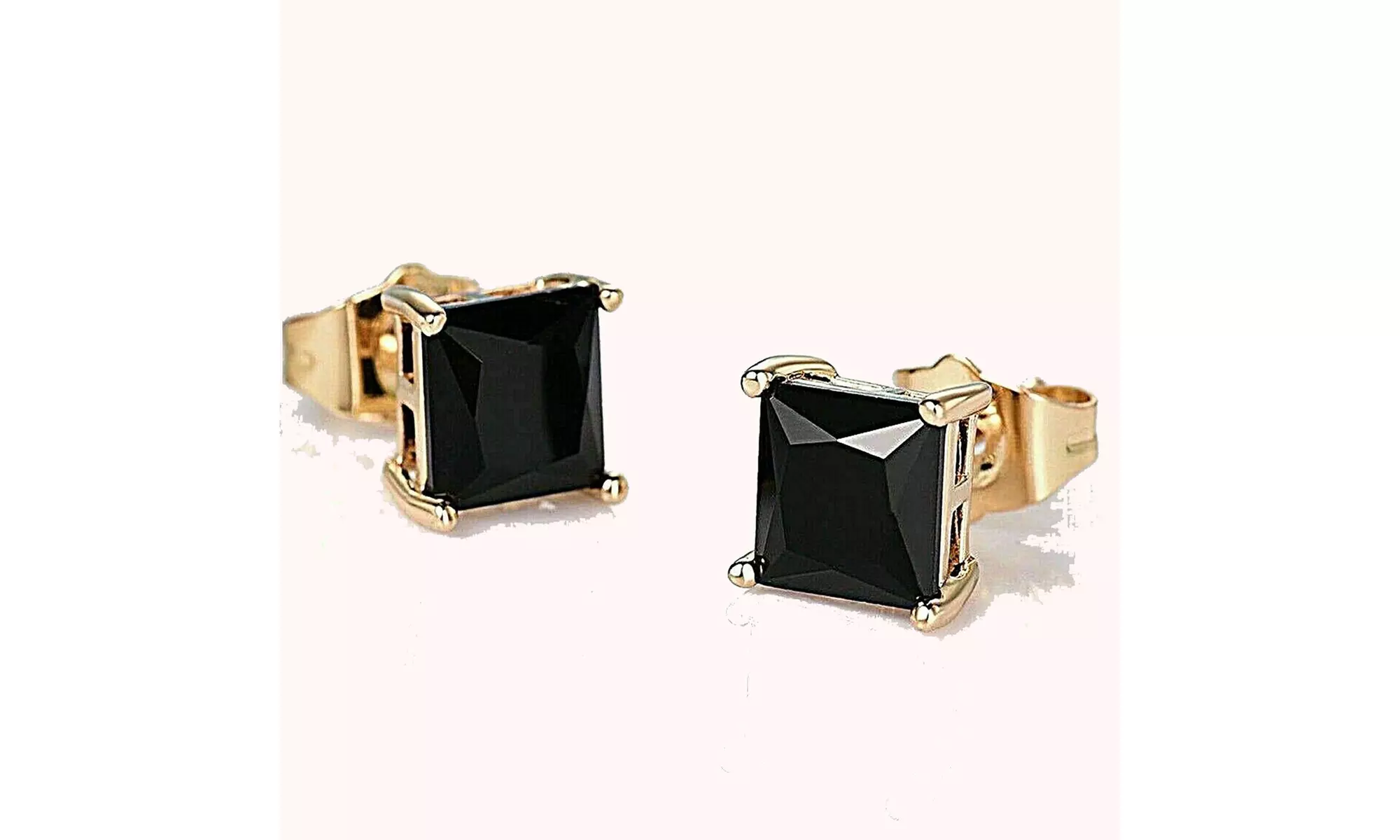 14Kt Yellow Gold Plated Black Onyx Princess Cut Stud Earrings - Primary Image