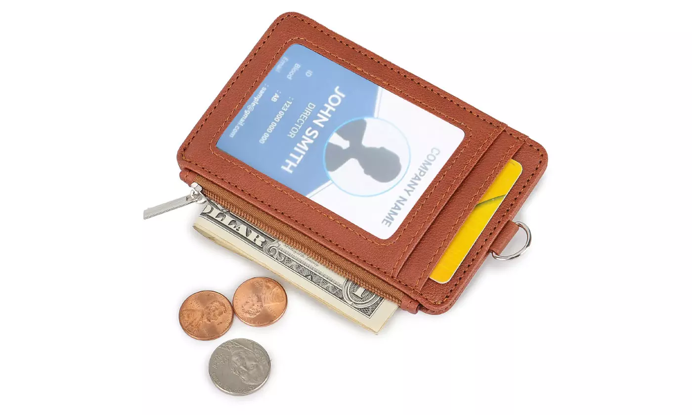 PU Leather Detachable Neck Lanyard ID Badge and Card Holder