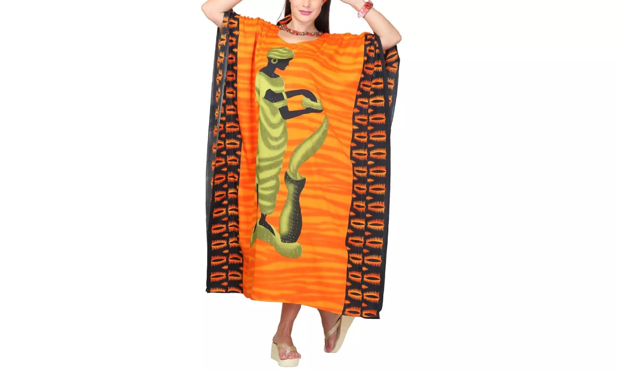 Women's Kaftan Dresses Digital Prints Long Maxi Dress With Head Scarf - Second Medium