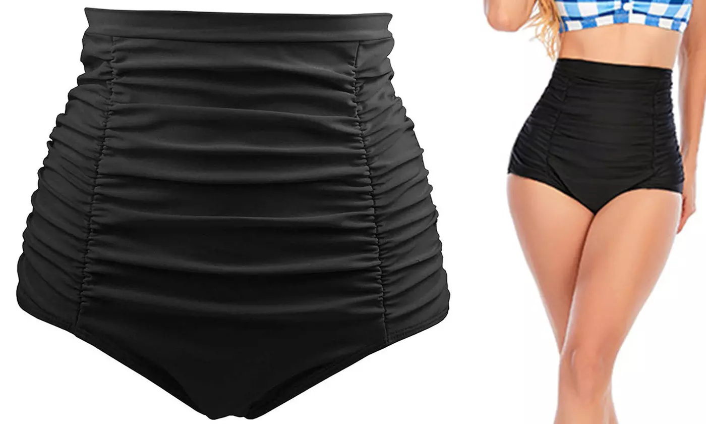 Women's Ruched High Waisted Bikini Bottom - Primary Image