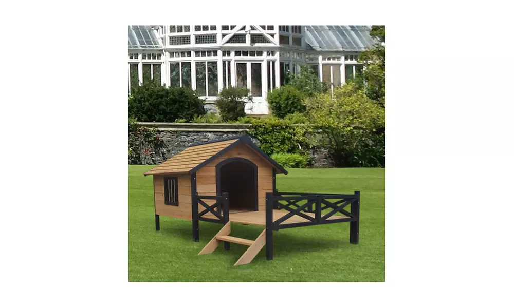 Outdoor Large Wooden Cabin House Style Wooden Dog Kennel with Porch - Primary Image