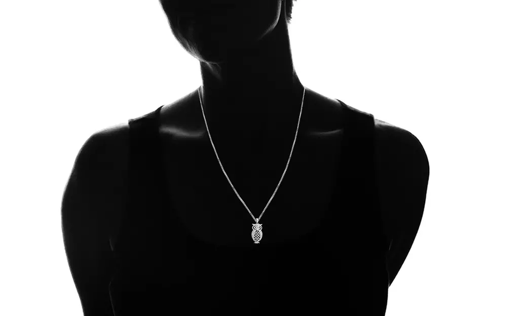 14K White Gold Plated Diamond Accent Owl Pendant by Brilliant Diamond - Second Medium