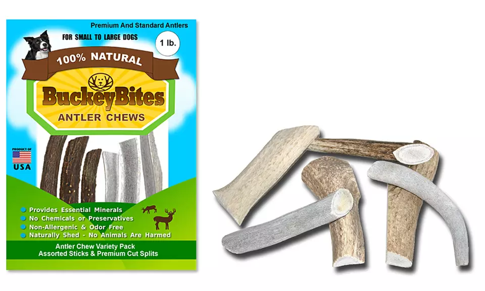 BuckeyBites Antler Chew Variety Pack with Assorted Sticks and Splits (1Lb. Packa - Second Medium