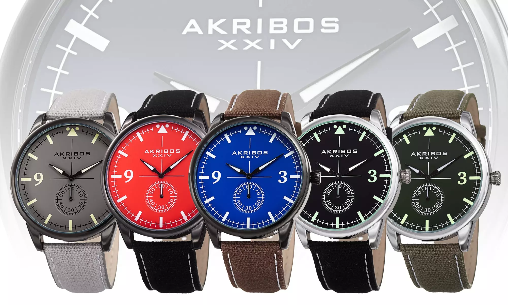Men's Akribos XXIV AK938 Genuine Leather and Canvas Strap Watch - Primary Image