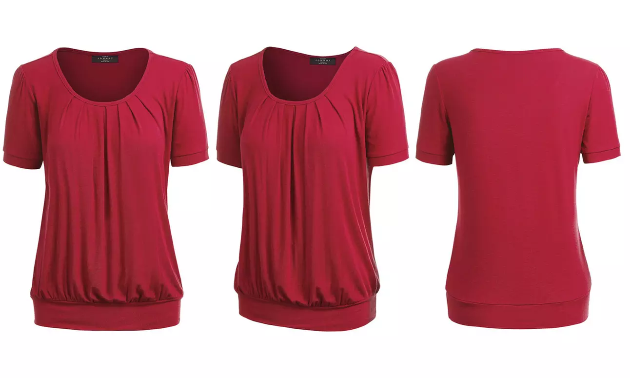 Made by Johnny Women's Scoop Neck Short Sleeve Front Pleated Blouse