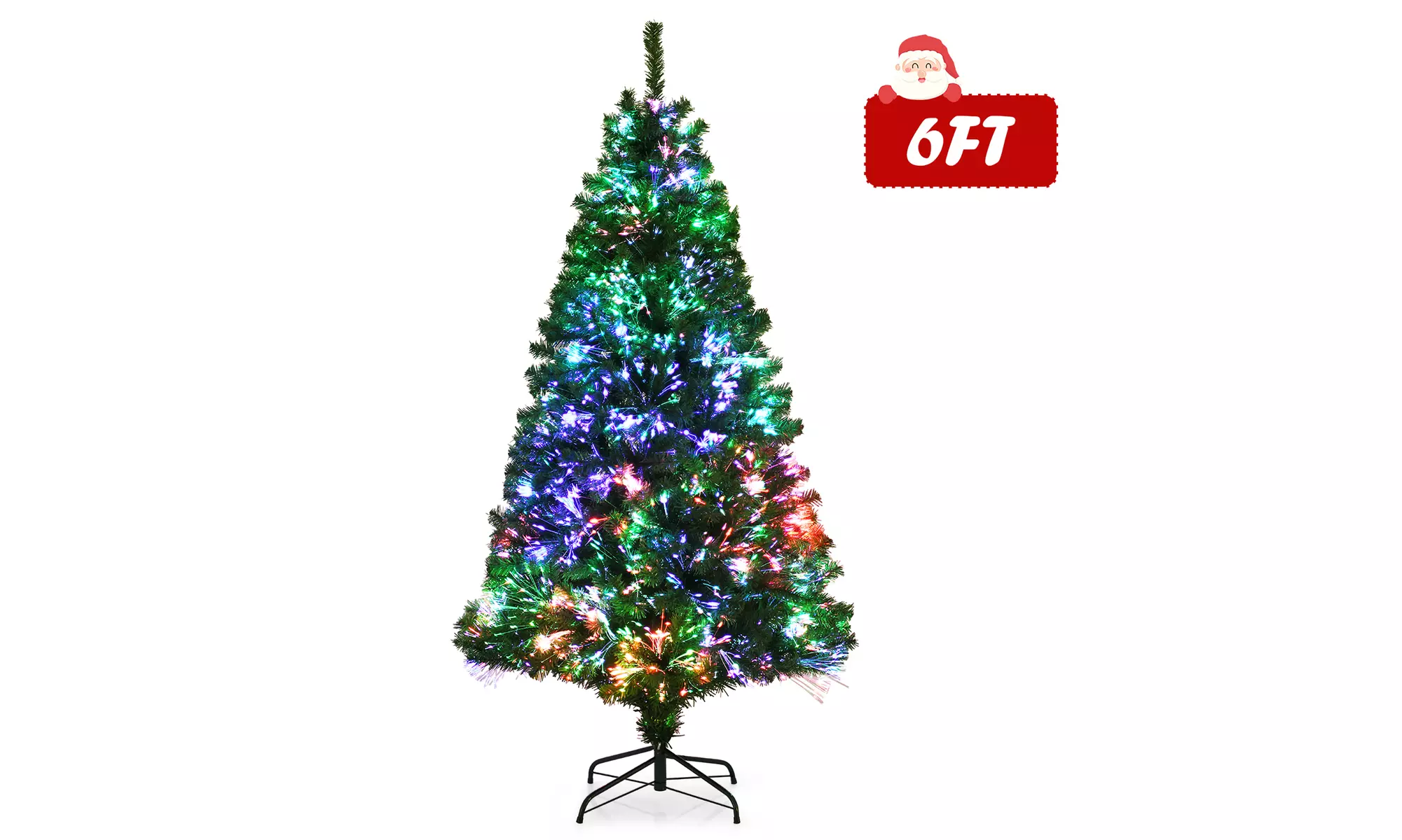 Costway 6ft Pre-lit Fiber Optic PVC Artificial Christmas Tree w/ 617 Branch Tips