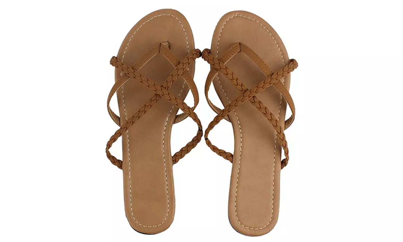 Women Fashion Slip On Flat Sandal Cross Bands Open Toe Sandals