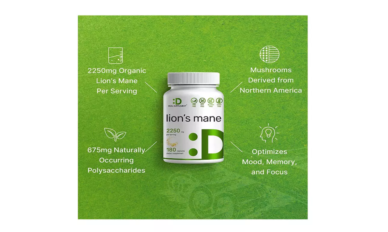 Lions Mane Mushroom For Memory and Mental Clarity 180 Capsules - Second Medium
