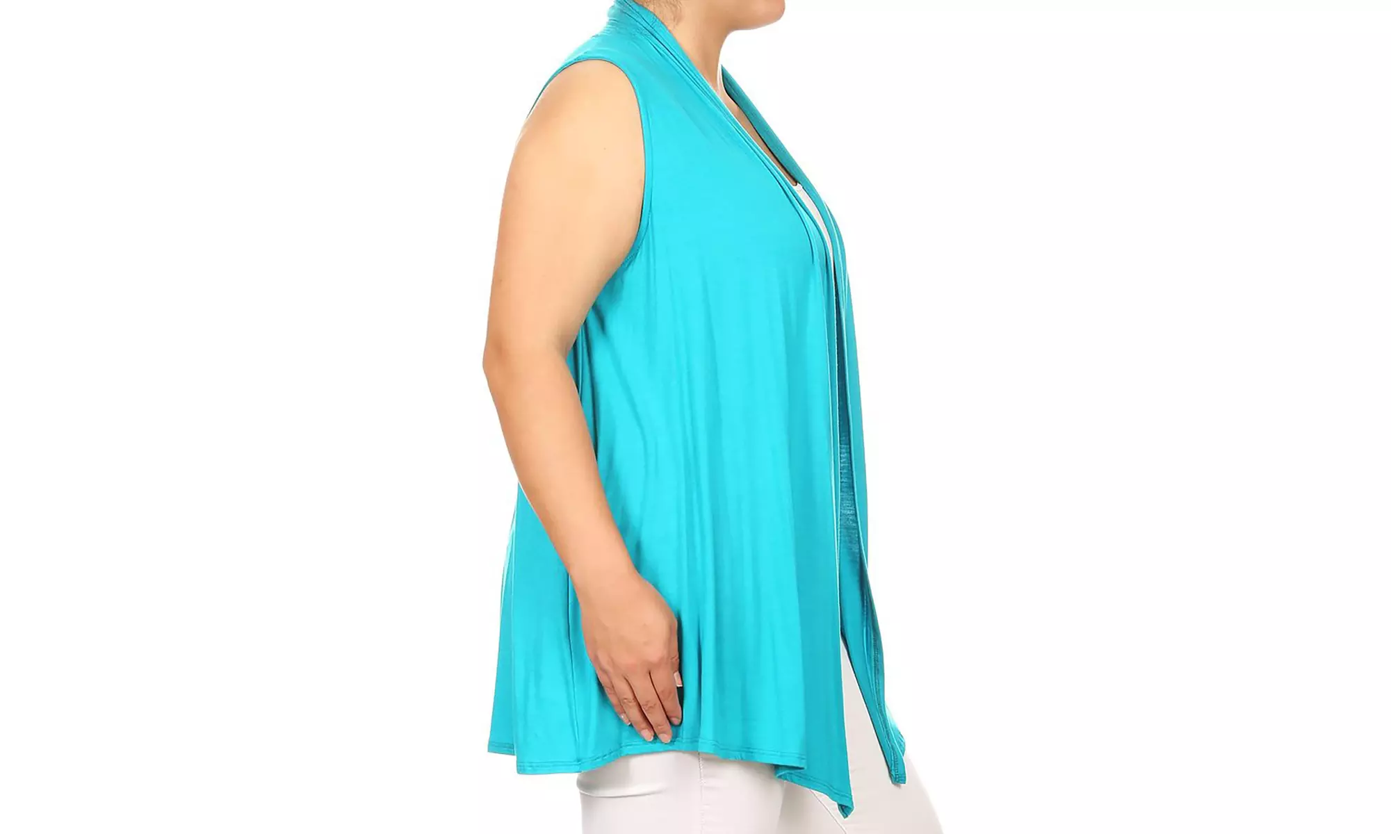 Women's Plus Size Loose Fit Long Body Draped Open Front Solid Vest Cardigan