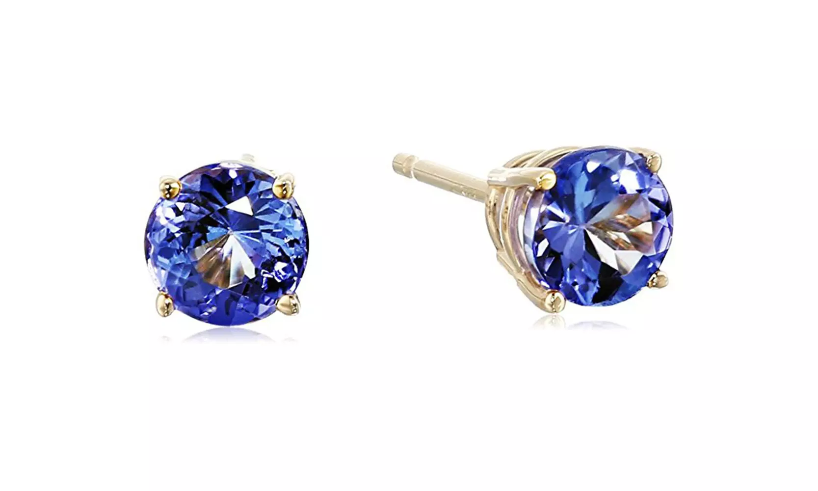 14k Yellow Gold Plated 1 Carat Round Natural Tanzanite Stud Earrings - Primary Image