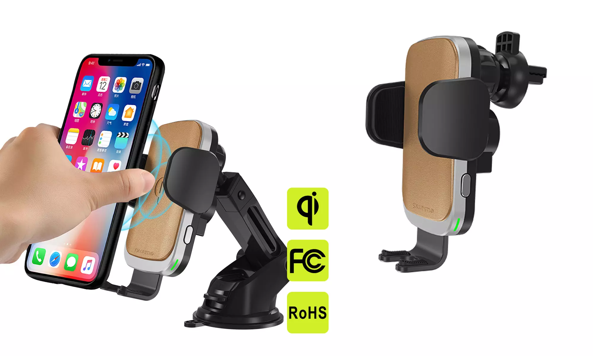 10W Fast Wireless Charging Car Mount Holder with Leather Pad - Second Medium