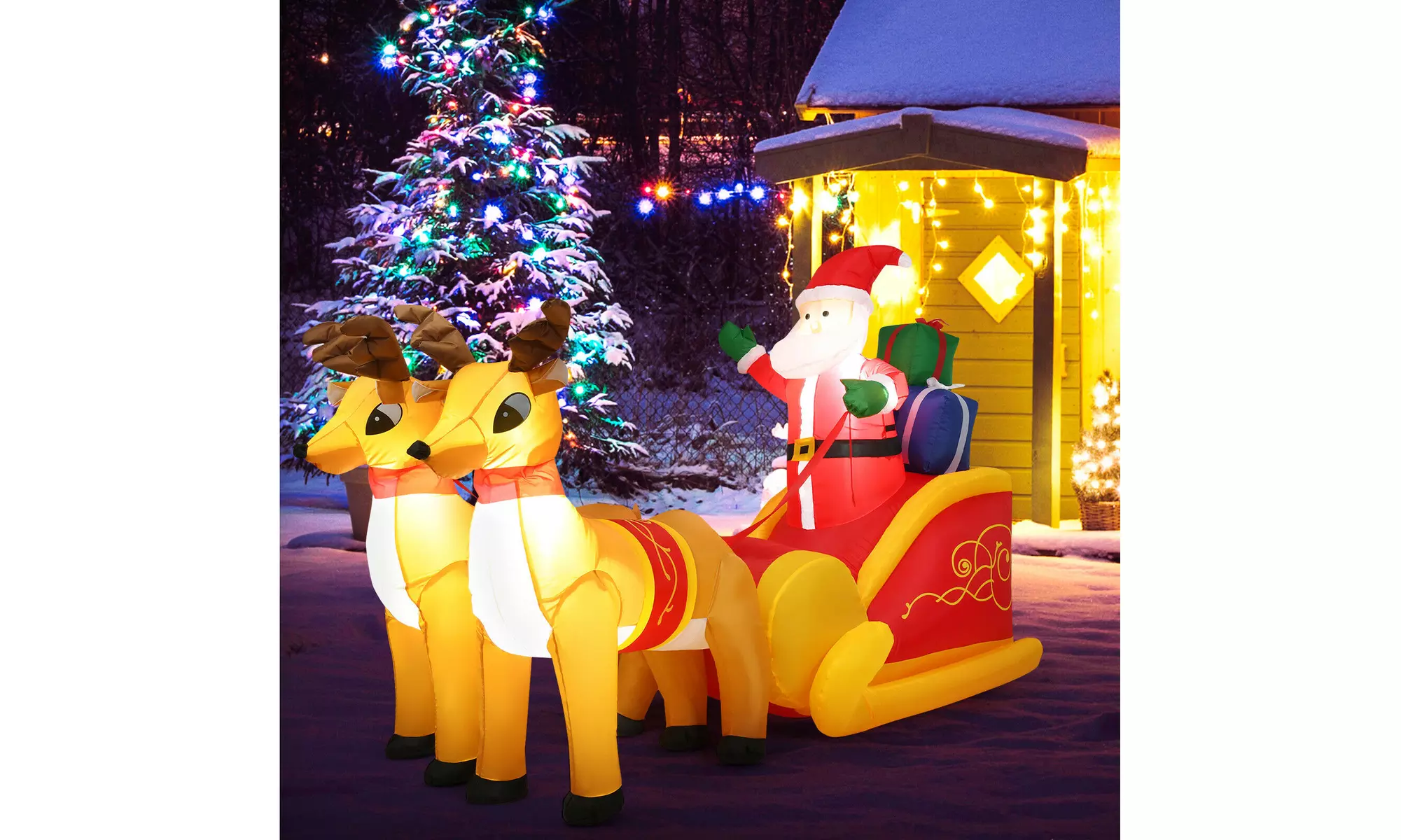 7.5 Ft Inflatable Santa Double Deer w/Sled Christmas Outdoor Decoration