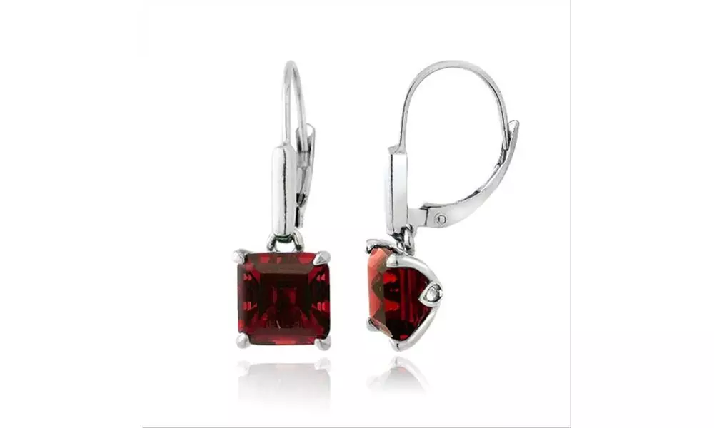 Sterling Silver 5.5ct Created Ruby Square Leverback Earrings