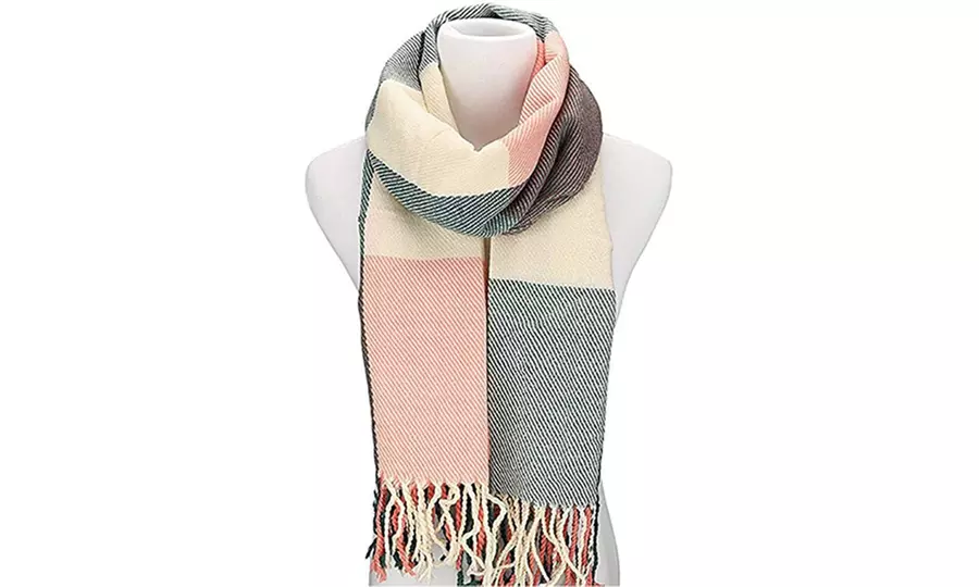 Women's Plaid Scarf Winter Oversized Scarves Tartan Shawl Wrap - Second Medium