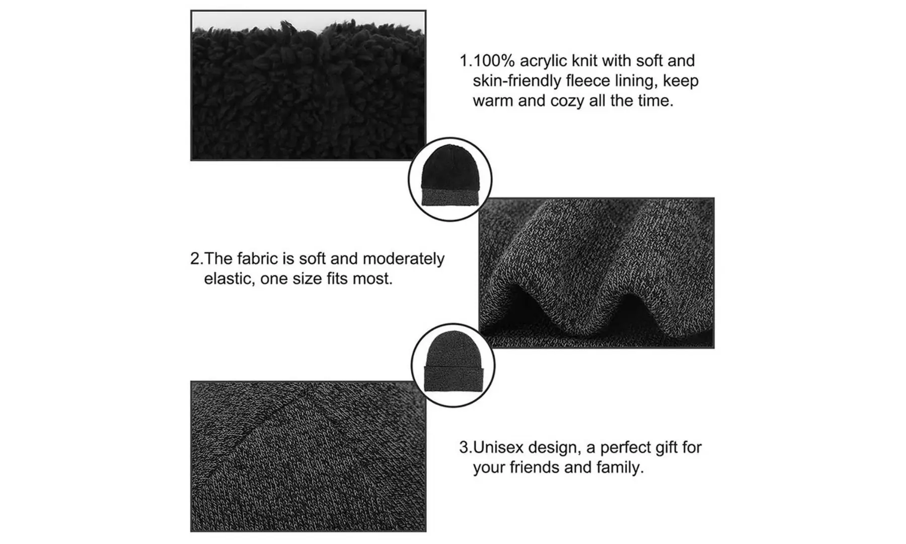 Winter Beanie Hat Touchscreen Gloves Scarf Warm Windproof Christmas(Set of 3)