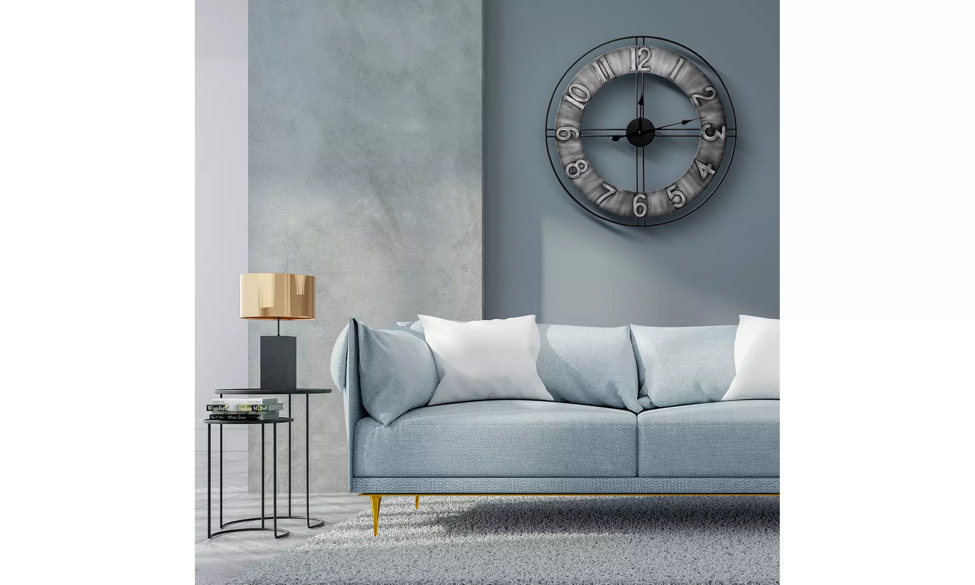 Decorative Large Gray Metal Wall Clock for Living Room Décor - Modern and Chunky