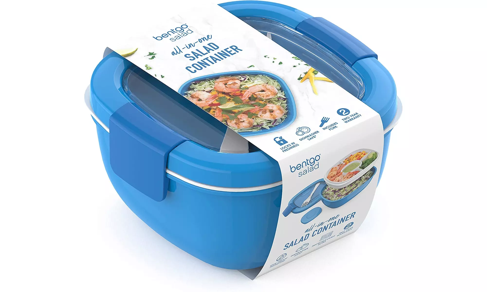 Stackable Lunch Container with Large 54-oz Salad Bowl, 4-Compartment Bento-Style - Second Medium