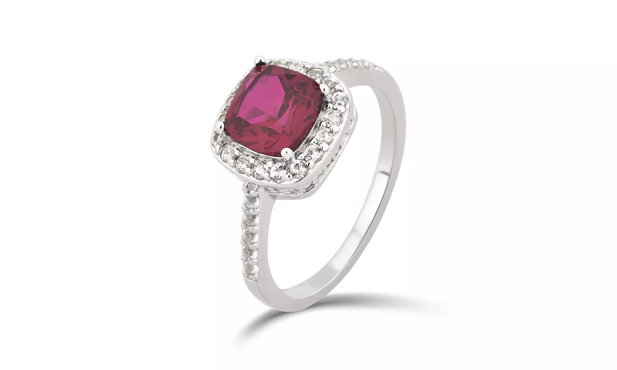 Gemstone & Created Sapphire Halo Ring in Sterling Silver Diamond Accent Jewelry