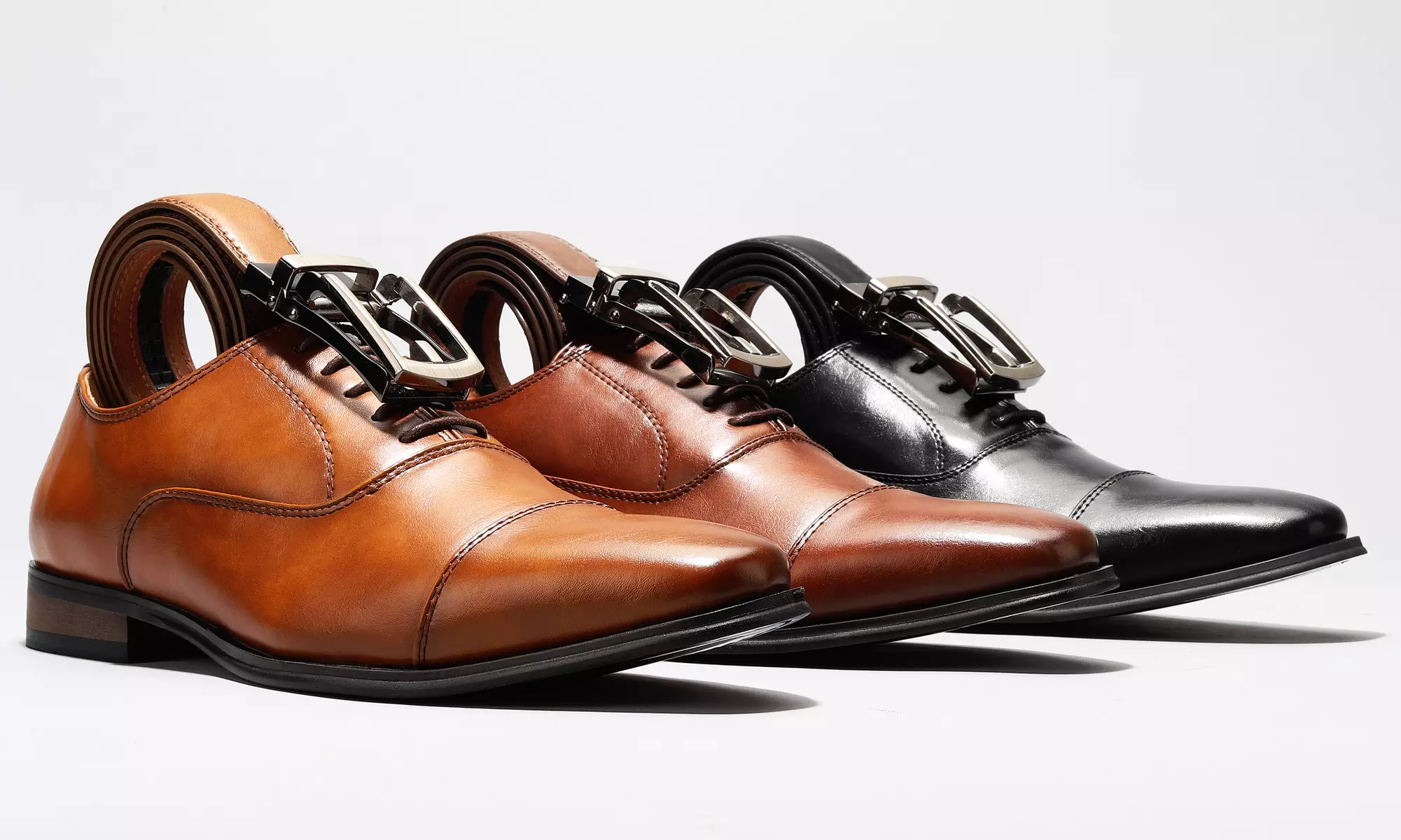 Vincent Cavallo Men's Cap-Toe Dress Shoes with Matching Belt - Primary Image