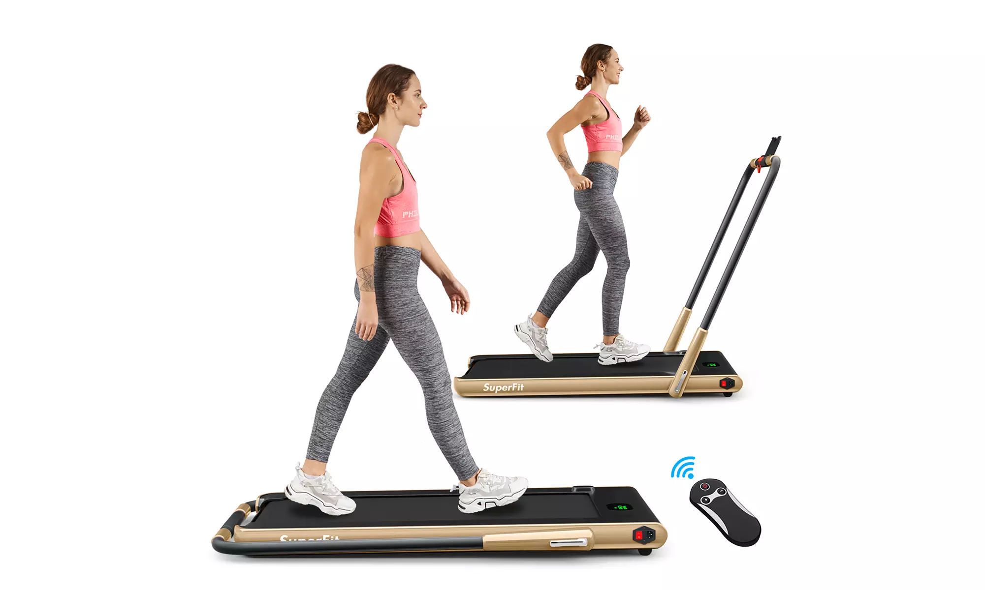 SuperFit 2.25HP 2 in 1 Foldable Under Desk Treadmill Remote Control - Primary Image